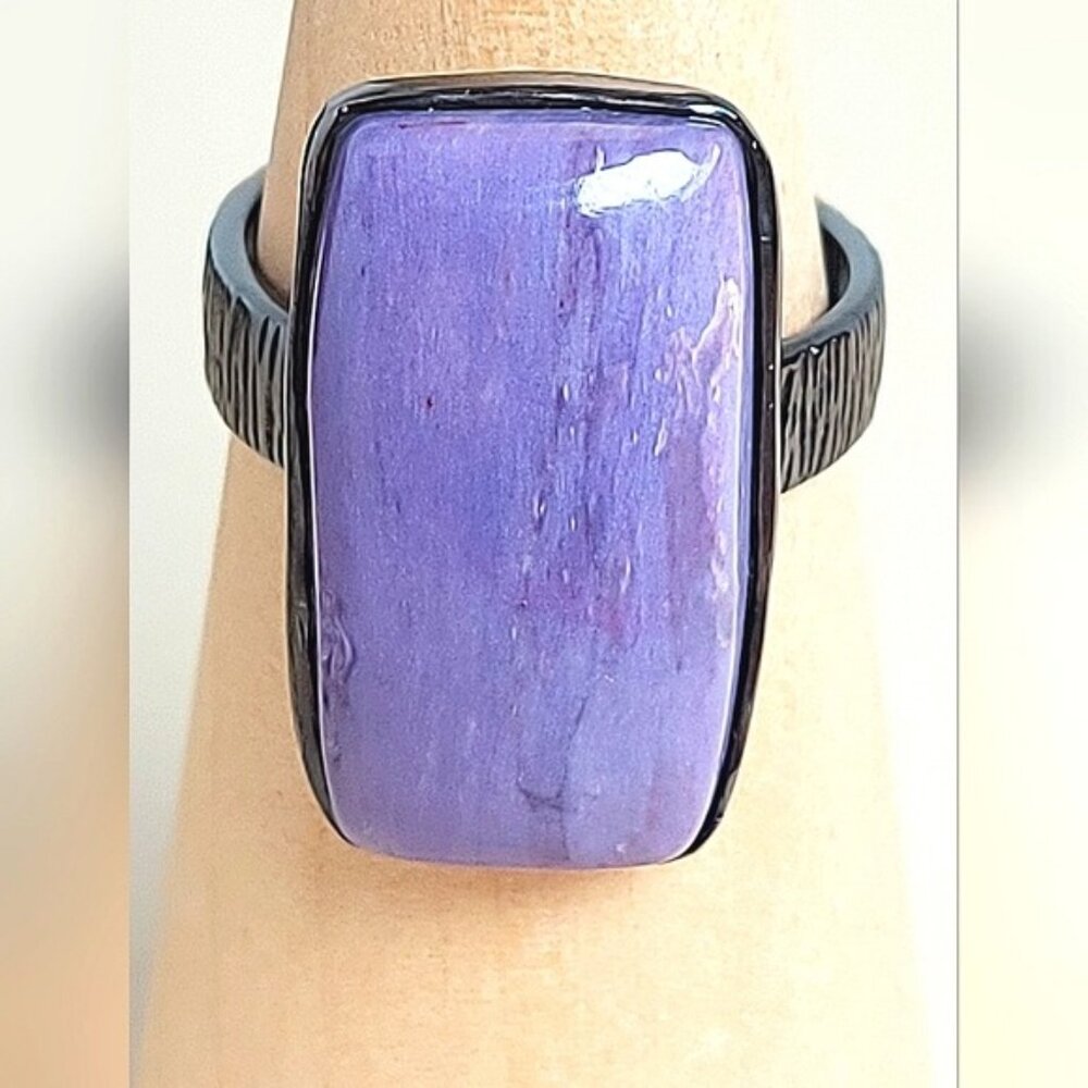 Natural 33 ct‎ Natural Charoite 925 Sterling Silver Ring Sz 9 - Picture 9 of 13